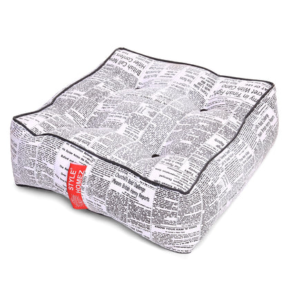 Canvas Newspaper Square Floor Cushion With Beans - Large Size