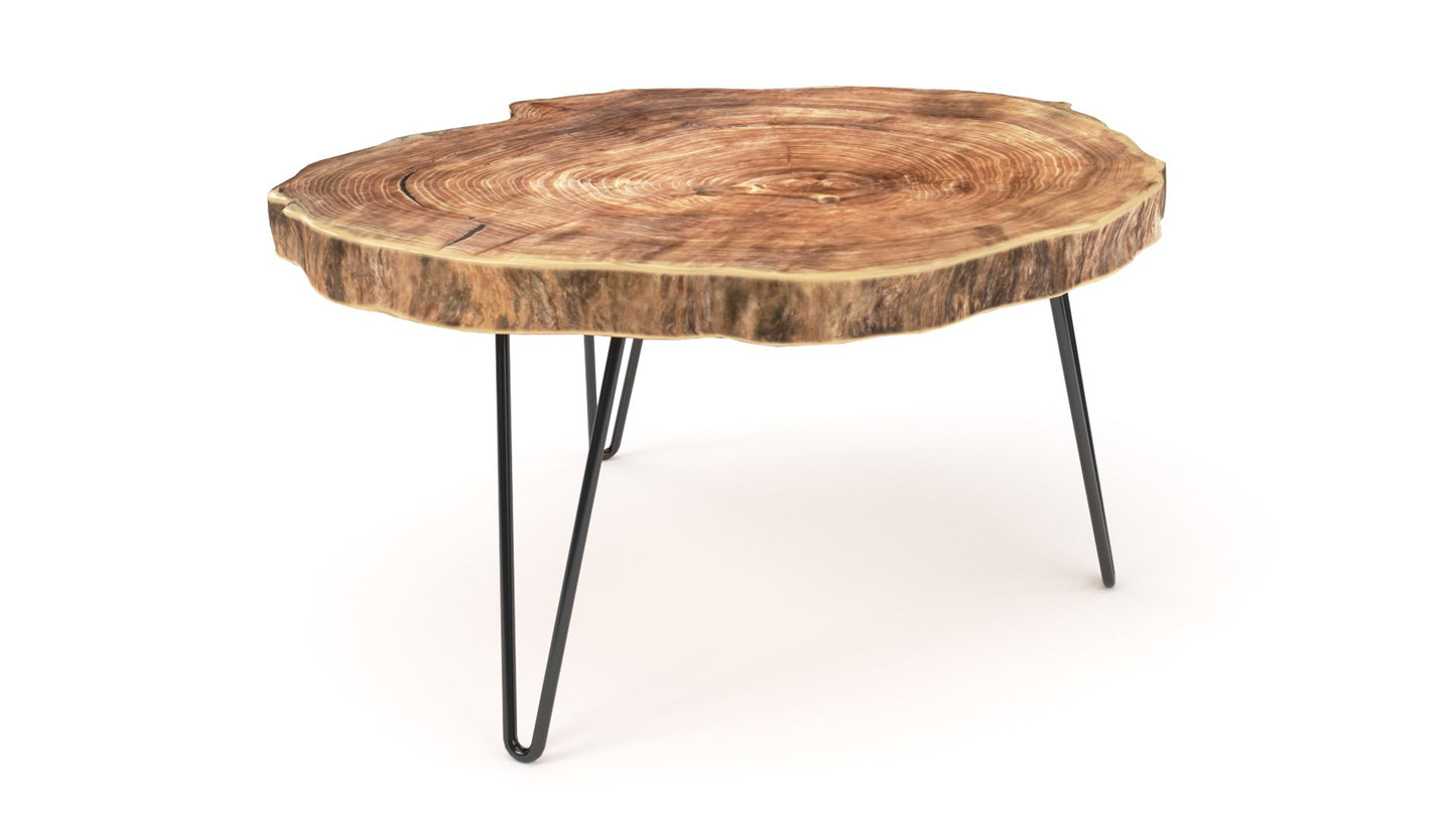 Galeno - Coffee Table With Metal Legs & Raw Wood Top In Distress Finish