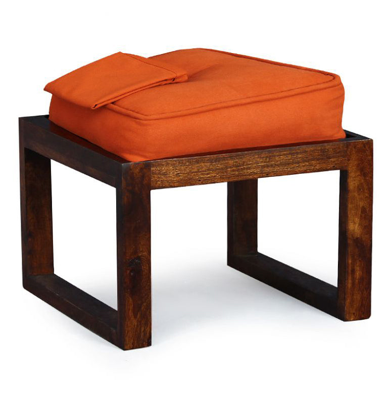 Mahogany Stool In Solid Wood Base & Cushioned Seat