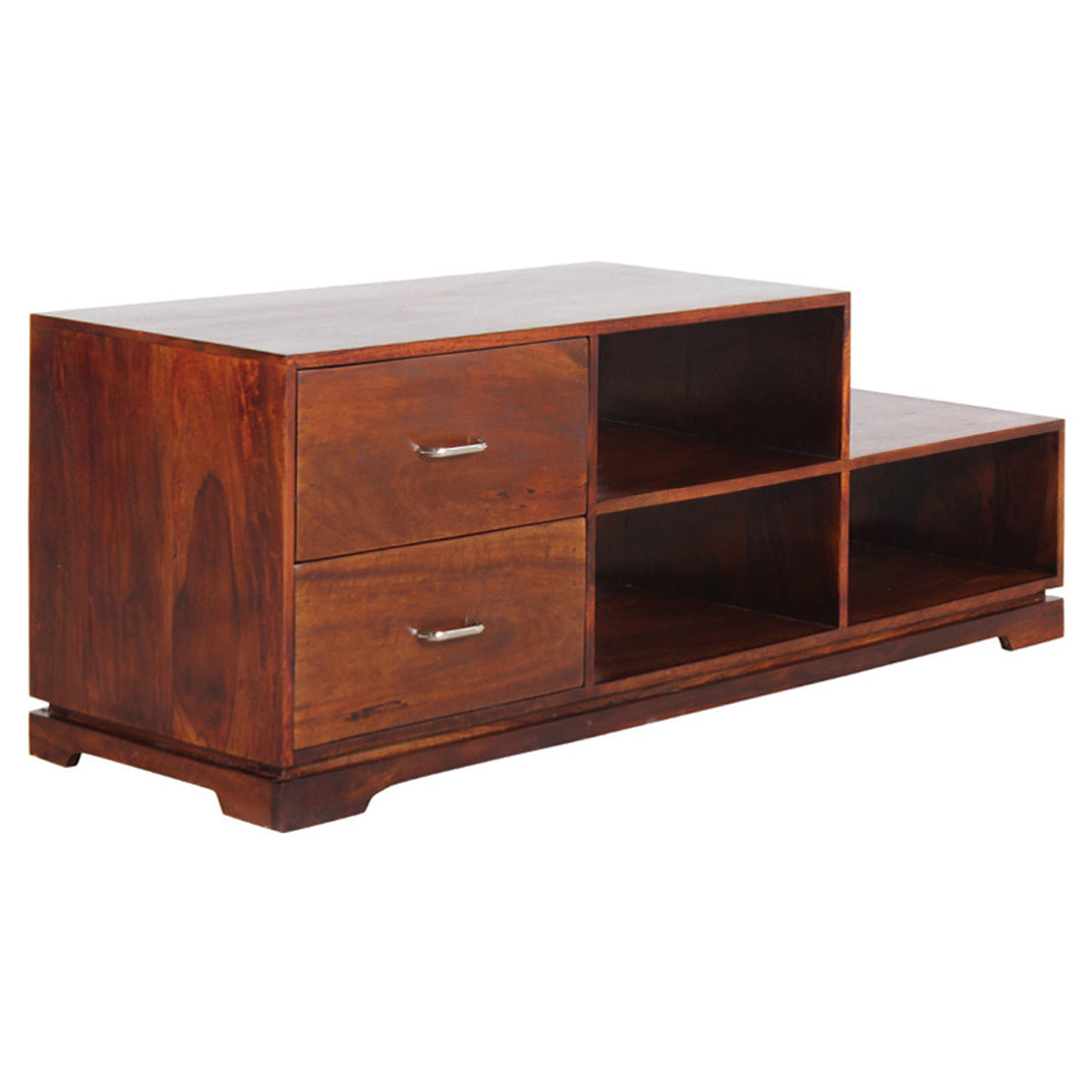 Rachel - Solid Wood TV Cabinet With Drawers & Open Shelves