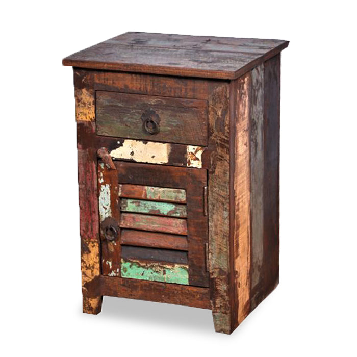 Onir Reclaimed Wood Bedside Table With 1 Drawer & Storage In Natural Finish