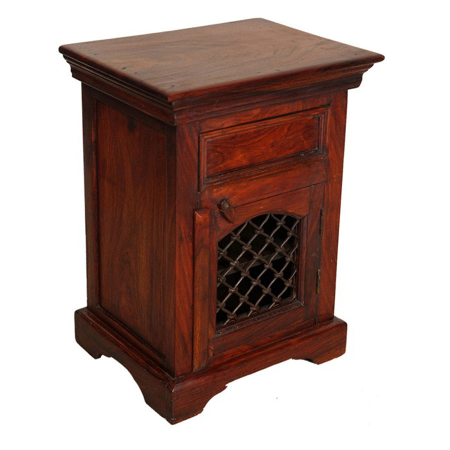 Christian Bed Side Table With Drawer & Storage - Teak Finish