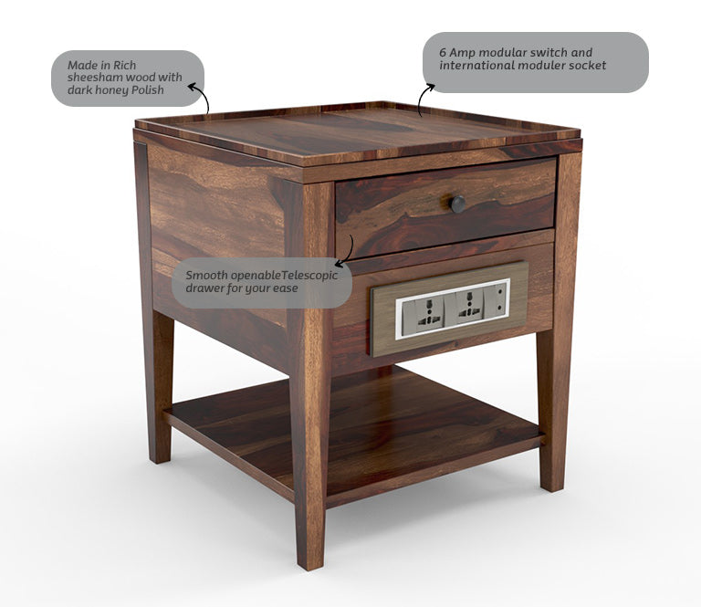 Classic Recharge Side Table In Sheshaam Wood - Teak