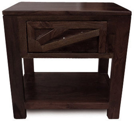 Sun Solid Wood Bed Side Table In Walnut Finish