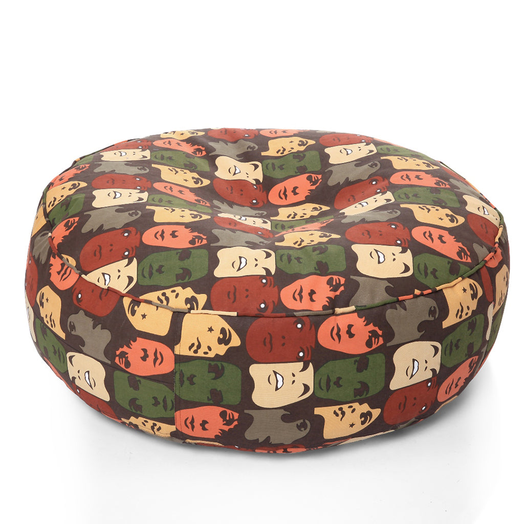 Canvas Abstract Printed Round Floor Cushion With Beans - XL Size