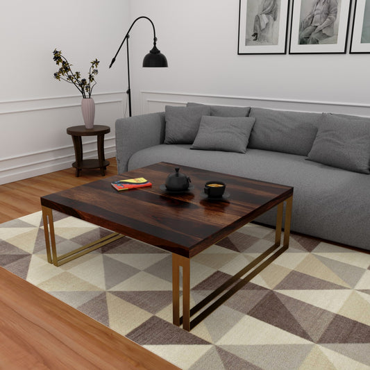 Apuesto - Metal Base Coffee Table With Sheesham Wood Table Top