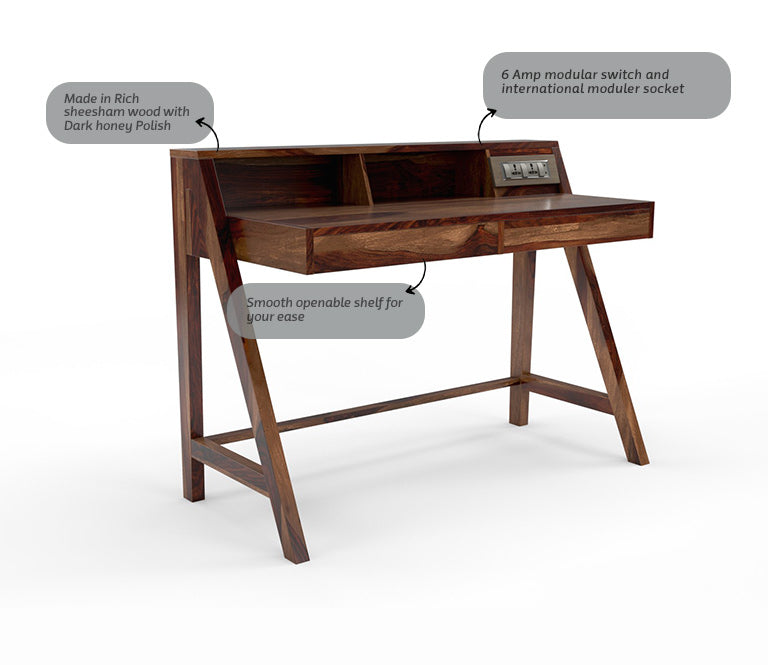 Charismatic - Solid Wood Recharge StudyTable - Teak Finish