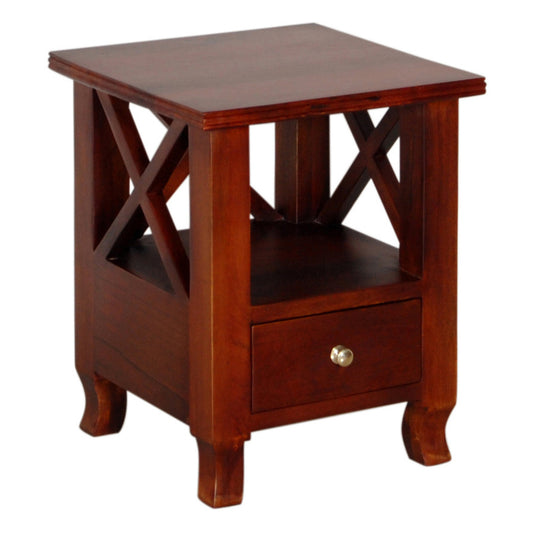 Laura Solid Wood Bed Side Table With One Drawer In Teak Finish