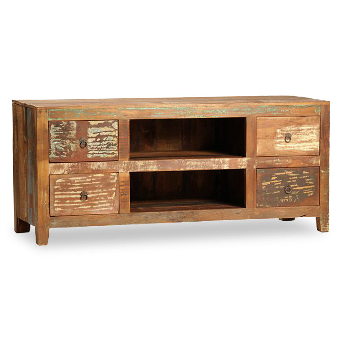 Ping -Reclaimed Wood TV Unit In Distressed Finish With Four Drawers