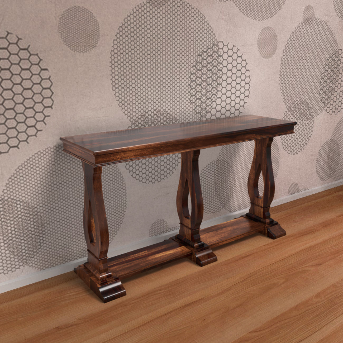 Classic Solid Wood Console Table - Teak Polish