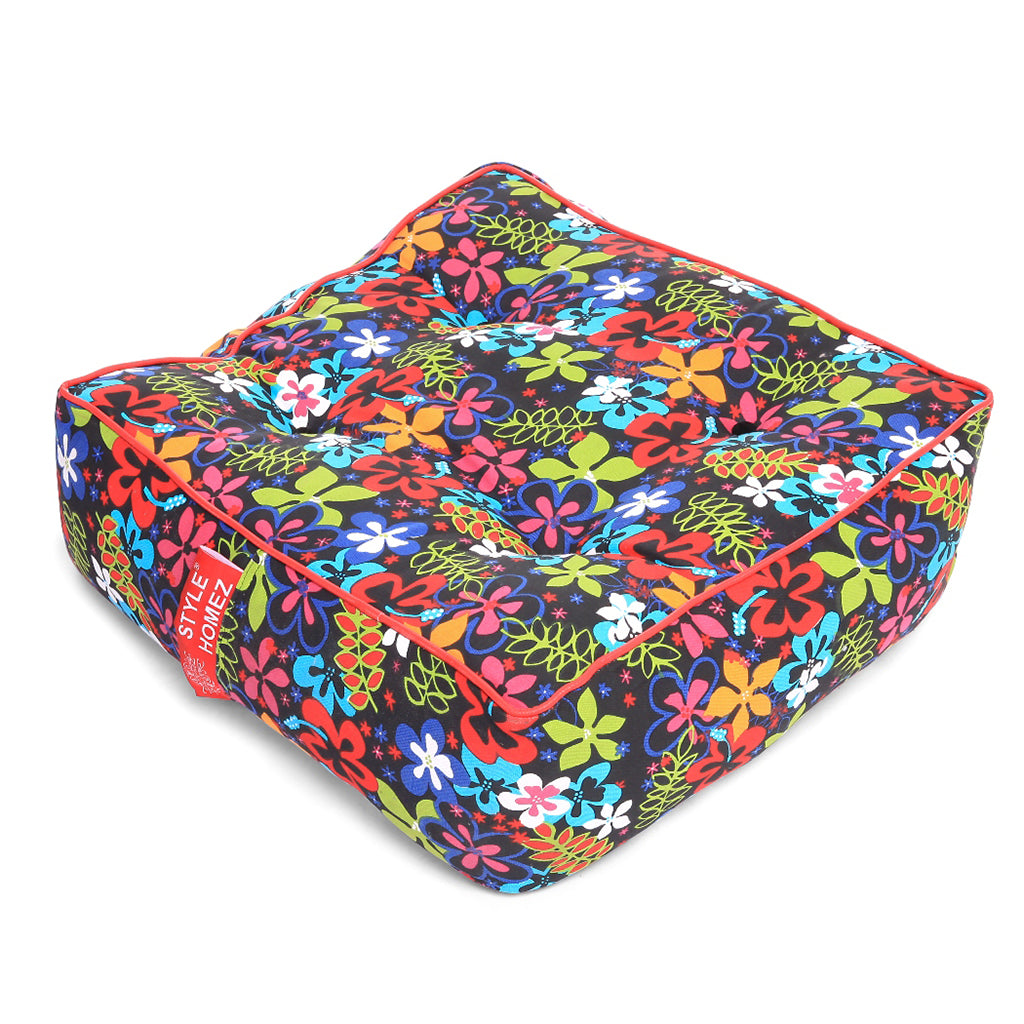 Canvas Floral Square Bean Filled Floor Cushion - Large Size