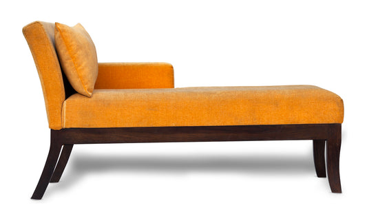 Susan Chaise Bench Lounger In Solid Wood And Upholstered In Orange Fabric