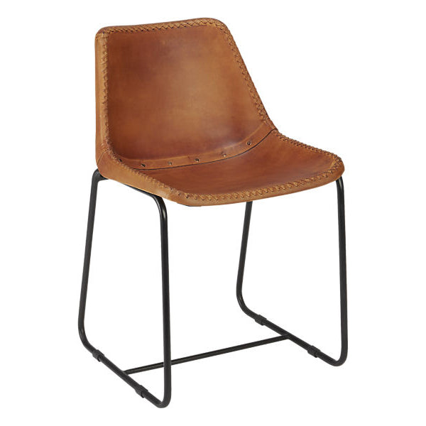 Staley Metal Base & Brown Leather Upholstered Chair