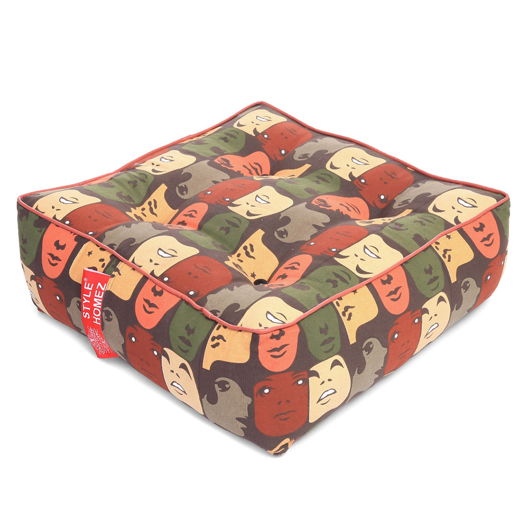 Canvas Abstract Square Floor Cushion With Beans - Large Size