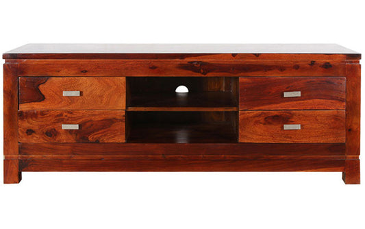 Parso - Sheesham Wood TV Unit With Drawers - Teak Polish Finish