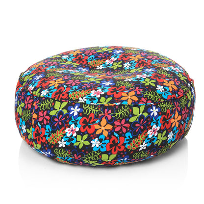 Canvas Floral Printed Round Bean Filled Floor Cushion - XL Size