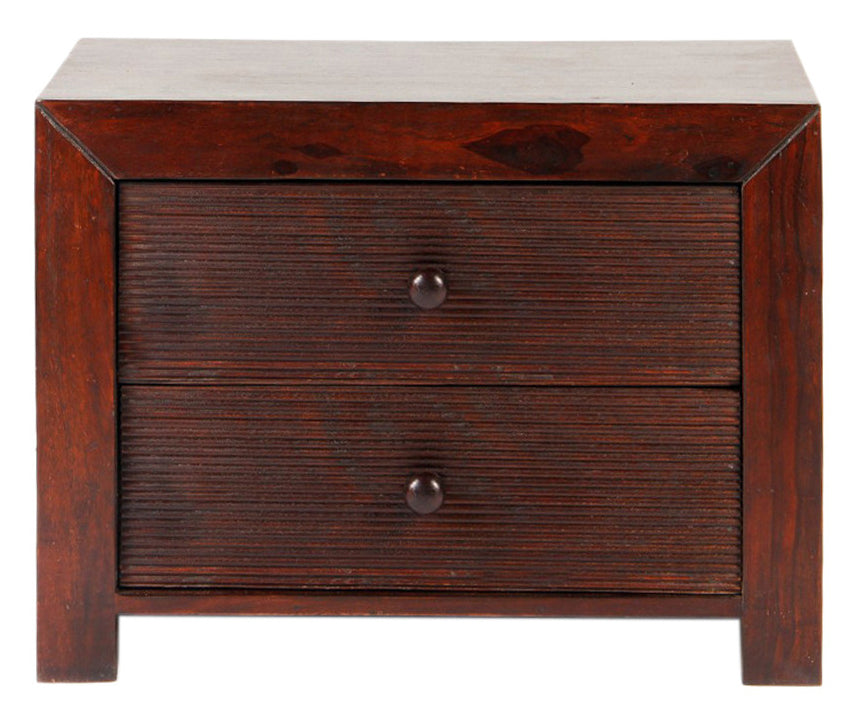 Alicia Solid Wood Bed Side Table With Two Drawers - Teak