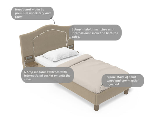 Beige Grey Recharge Single Bed with 1000 Day Warranty