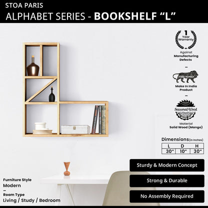 Bookshelf Alphabet "L" In Mango Wood Natural Polish Shade Books & Décor