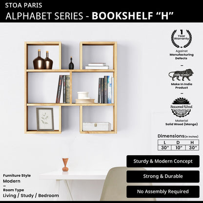 Bookshelf Alphabet "H" In Mango Wood Natural Polish Shade For  Books & Decor