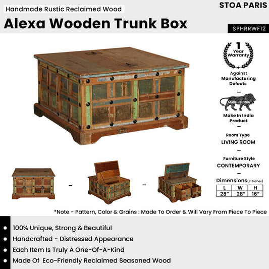 Alexa Handmade Reclaimed Wood Trunk Box In Distress Paint Finish