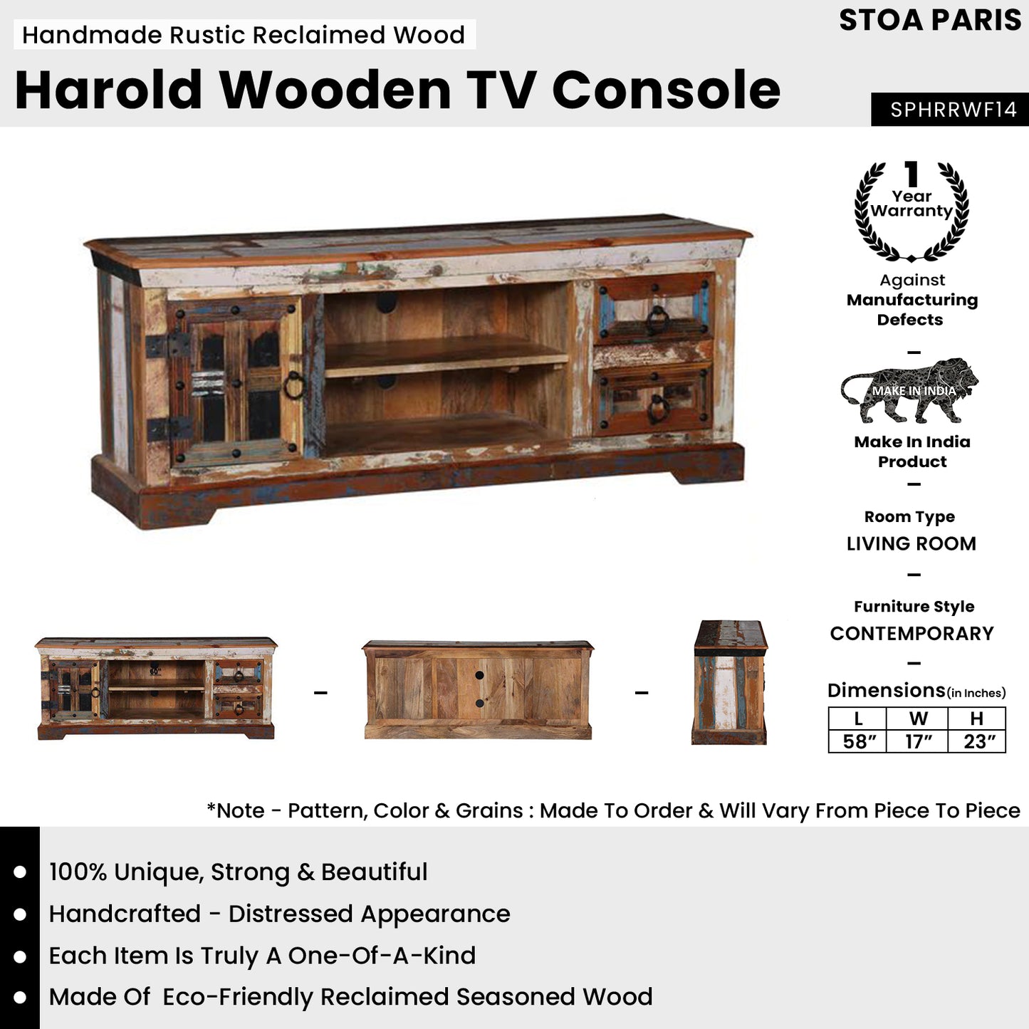 Harold - Rustic Reclaimed Wood TV Console In Distress Finish