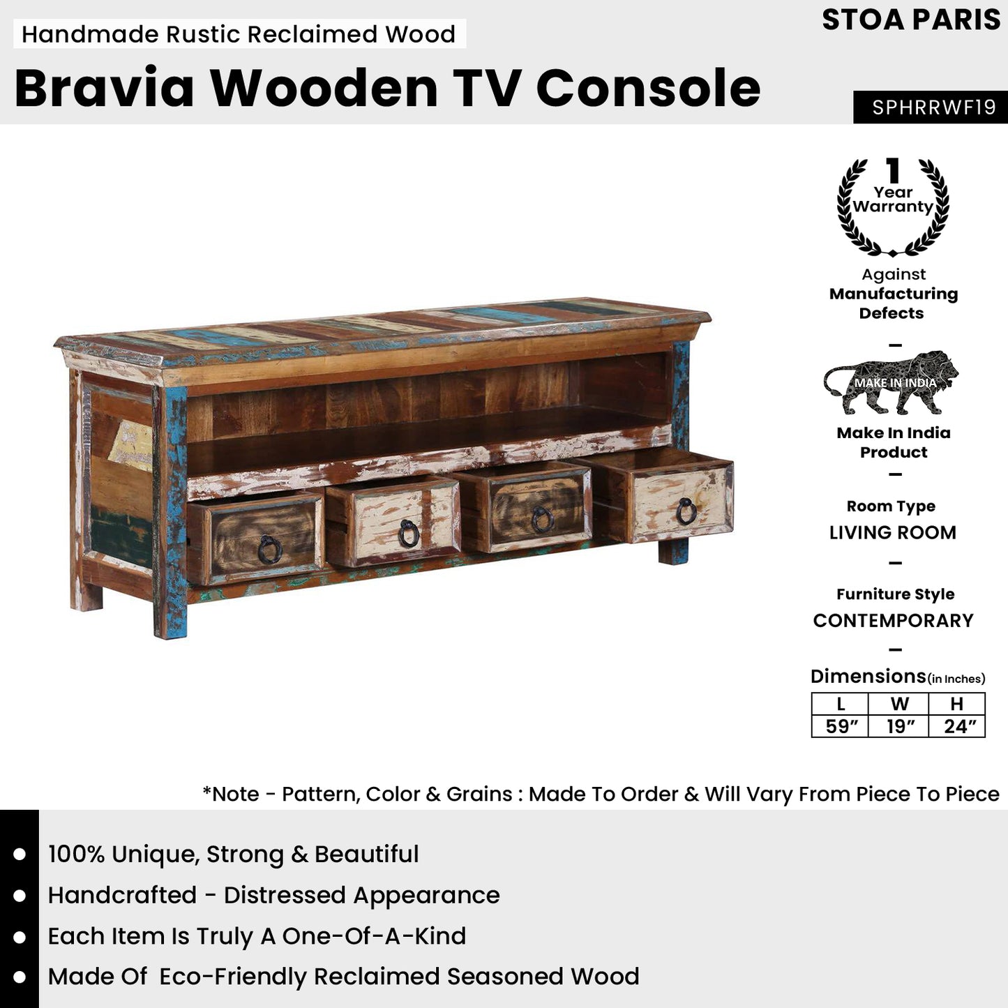 Bravia - Rustic Reclaimed Wood TV Console In Distress Finish