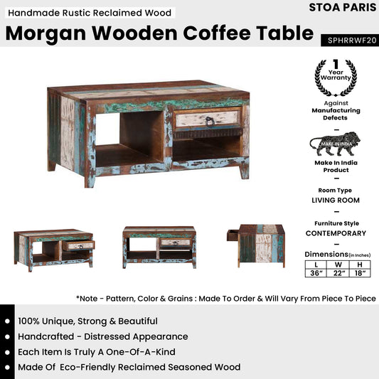 Morgan - Handmade Rustic Reclaimed Wood Coffee Table In Distress Polish Shade