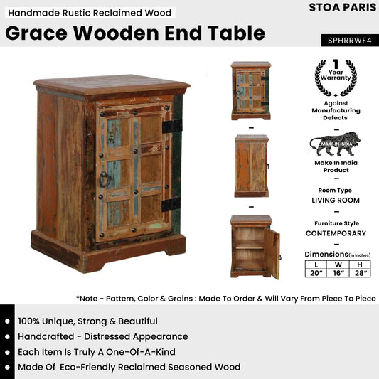 Grace - Handmade Rustic Reclaimed Wood End Table In Distress Finish