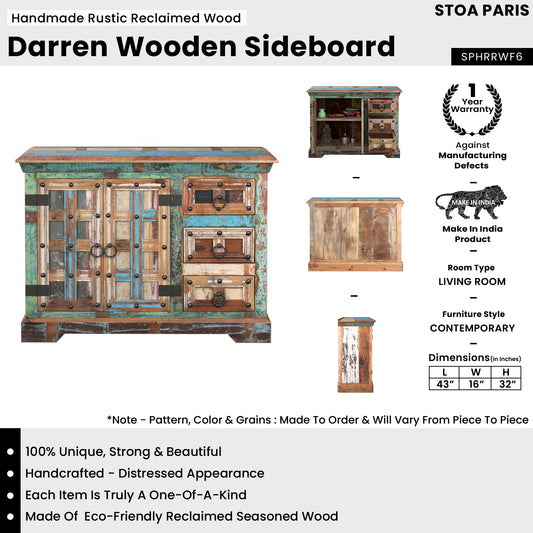 Darren - Handmade Rustic Reclaimed Wood Sideboard In Distress Finish