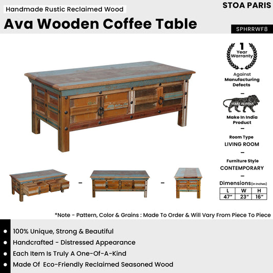 Ava - Handmade Rustic Reclaimed Wood Coffee Table In Distress Polish Shade