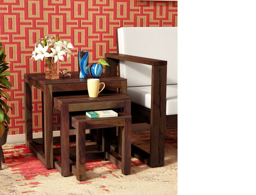 Ren - Set Of Three Nesting Tables In Sheesham Wood - Walnut