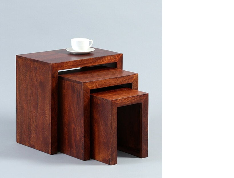 Ethan - Set Of Three Nesting Tables In Sheesham Wood - Honey Teak