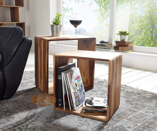 Bashira - Set Of Two Nesting Tables In Sheesham Wood - Natural