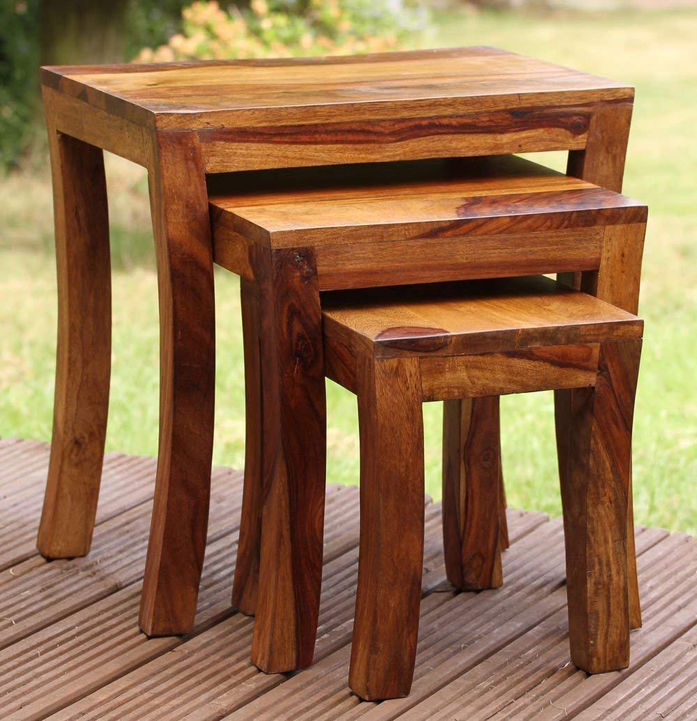 Akari - Set Of Three Nesting Tables In Sheesham Wood - Teak