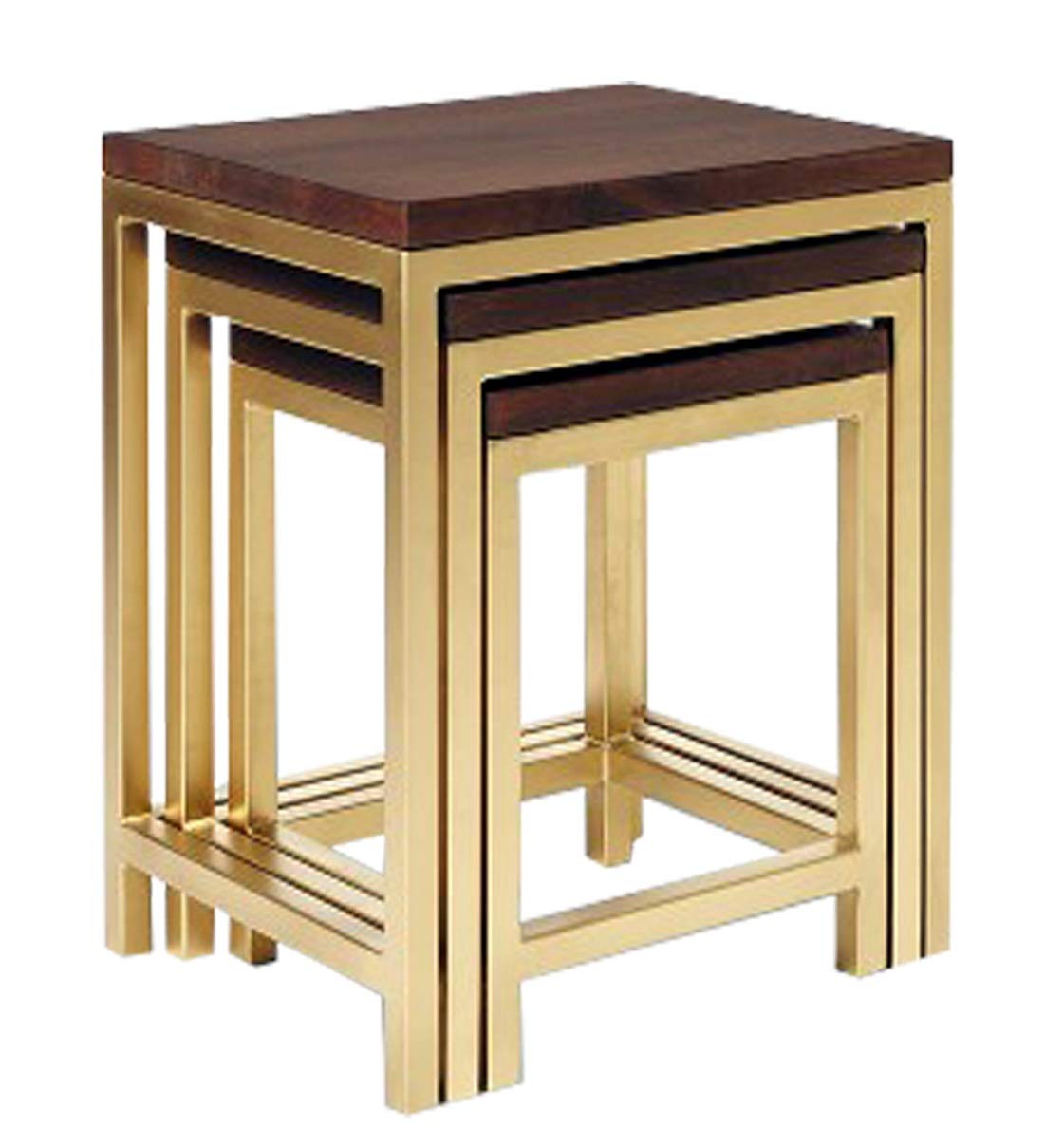 Eiko - Set Of Three Nesting Tables With Metal Base & Wooden Top in Light Teak Finish