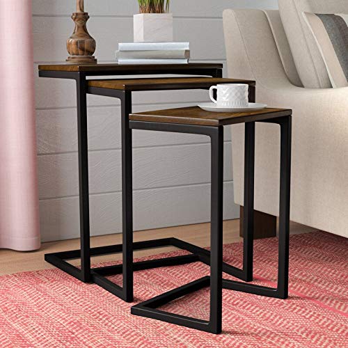 Chinami - Set Of Three Nesting Tables With Metal Base & Wooden Top