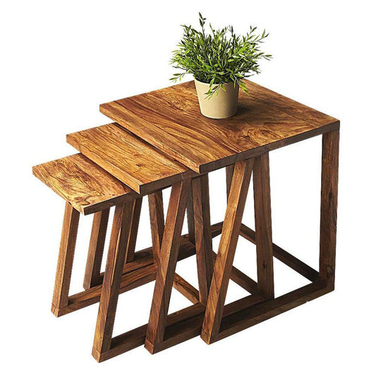 Kaito - Set Of Three Nesting Tables In Solid Wood - Teak