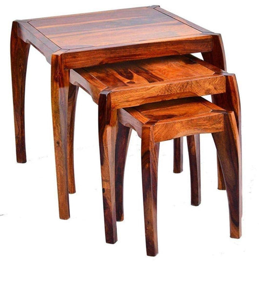 David - Set Of Three Nesting Tables In Sheesham Wood - Teak