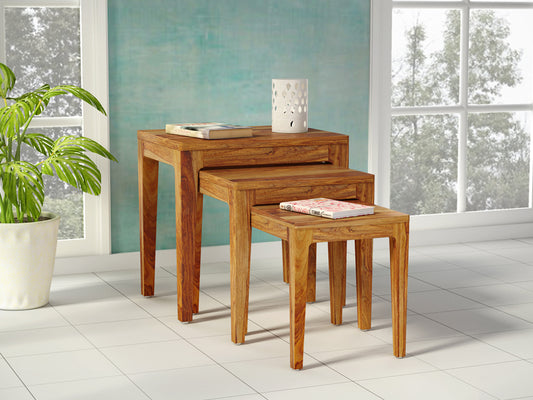 Mitsuko - Set Of Three Nesting Tables In Solid Wood - Natural