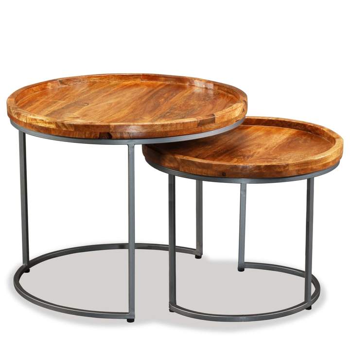 Jesse - Set Of Two Nesting Tables With Metal Base & Solid Wood Top - Natural