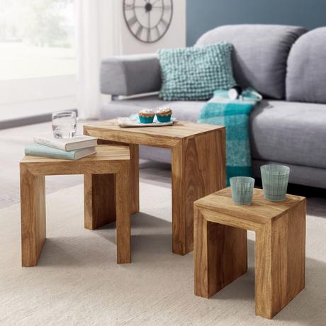 Akimitsu - Set Of Three Nesting Tables In Sheesham Wood - Natural