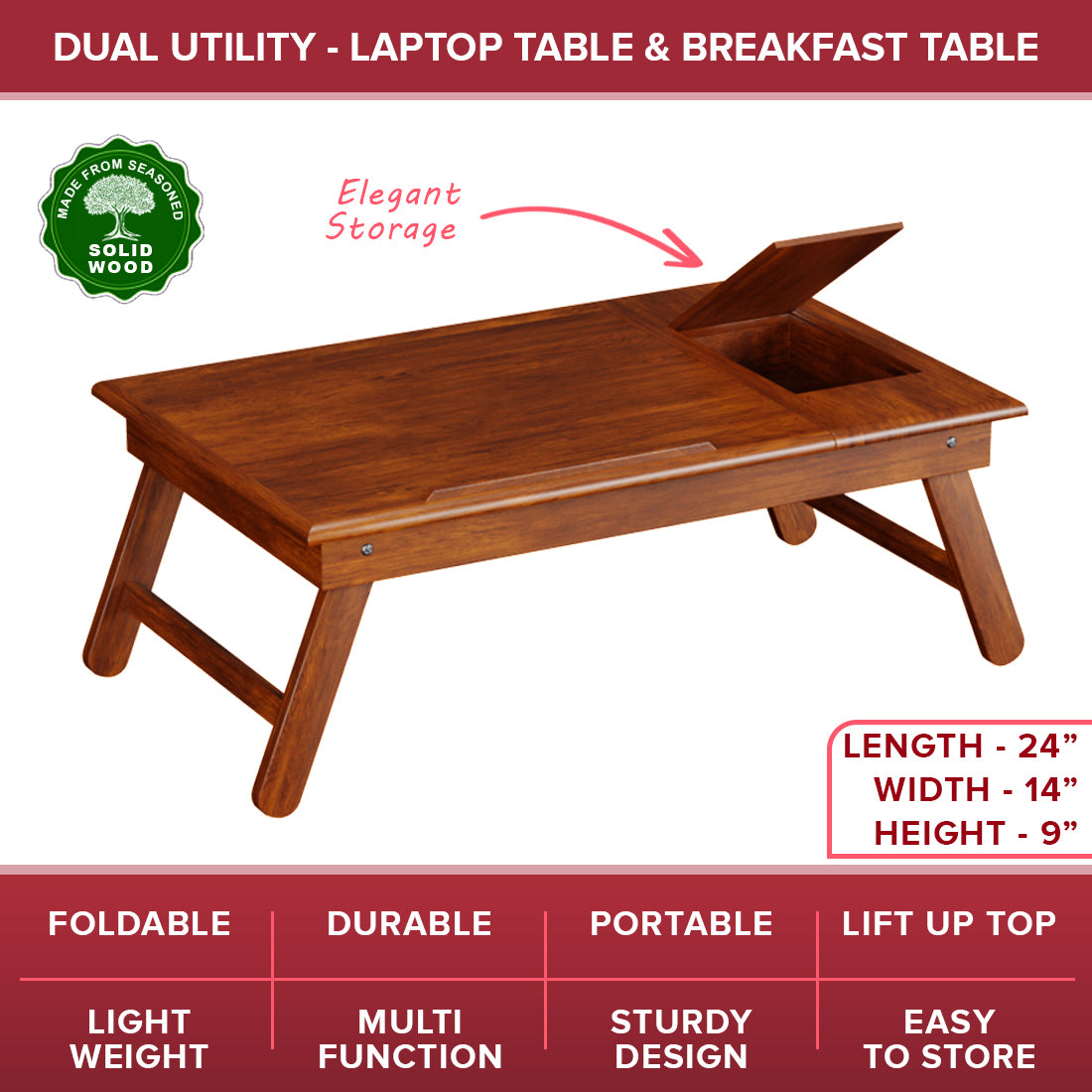 Multipurpose Foldable Mango Wood Laptop & Breakfast Table