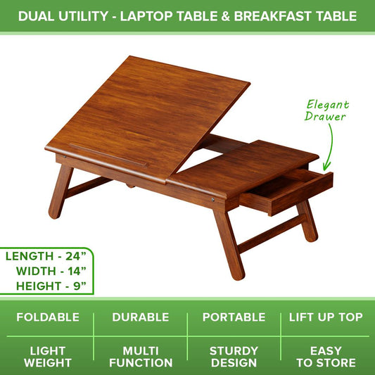 Multipurpose Solid Wood Foldable Laptop & Breakfast Table - Teak