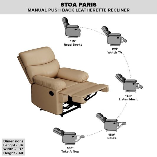 Carol - Manual Push Back Leatherette Recliner - Beige