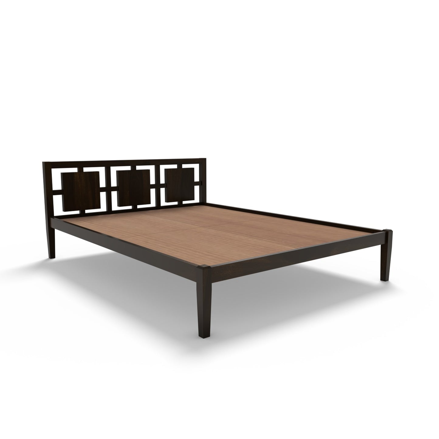 Abner Non Storage King Bed In Solid Sheesham Wood In Walnut Polish Finish