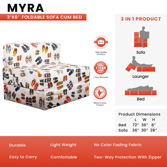 Myra - Foldable Sofa Cum Bed, 3' x 6' Feet Premium Cotton Canvas Fabric Multi-Color Abstract Design