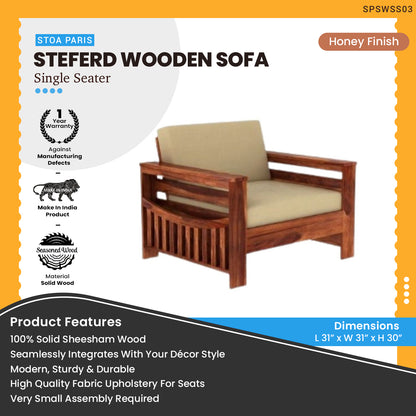 Steferd - Sheesham Wood Single Seater Sofa - Honey Finish