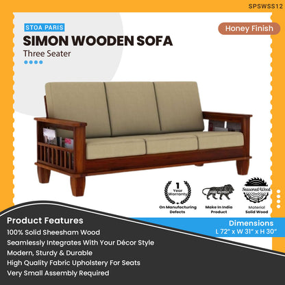 Simon - Sheesham Two Seater Wooden Sofa - Honey Finish