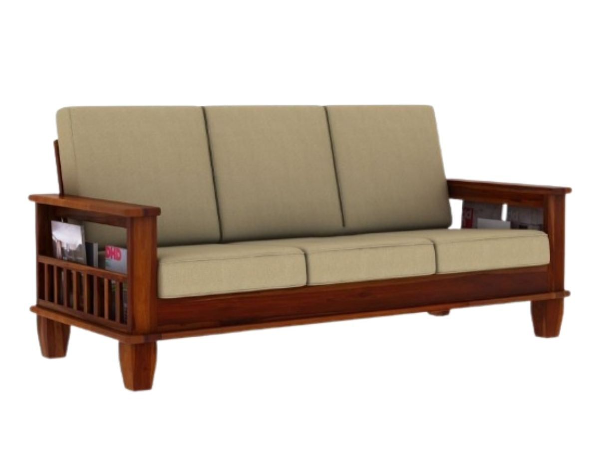 Simon - Sheesham Two Seater Wooden Sofa - Honey Finish